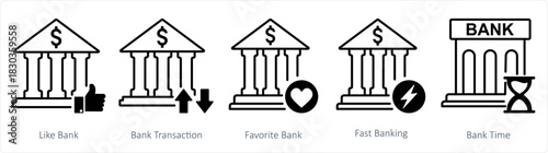 A set of 5 business icons as like bank, bank transaction, favorite bank