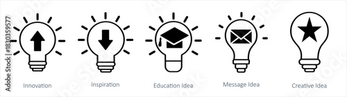 A set of 5 business icons as innovation, inspiration, education idea