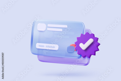 3D glass credit card icon security for online shopping, financial transactions, payment credit card with payment protection concepts. 3d business finance vector icon render illustrator