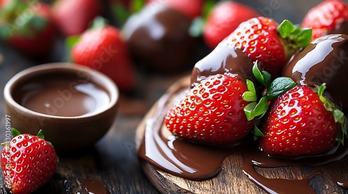 Fresh strawberries dipped in melted chocolate.