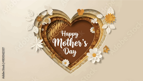 Happy Mother's Day layered heart illustration with floral accents