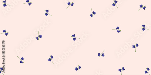 Bellflower Botanical Seamless Pattern in Soft Purple. Ideal for stationery, fabric prints, surface design, and stylish packaging.