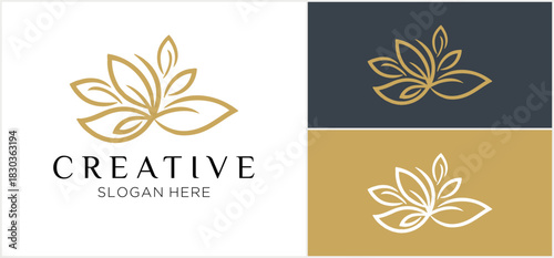 Elegant logo design featuring a stylized floral or leaf arrangement with the word "CREATIVE" and a placeholder for a slogan.