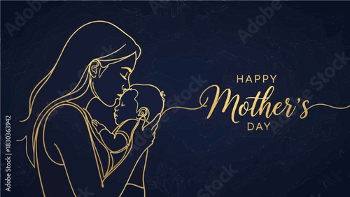 Mother and Child Line Art for Happy Mother's Day Greeting