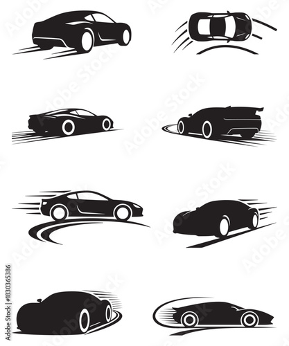 Sports Car Silhouette Vector Set for Logo and Branding.