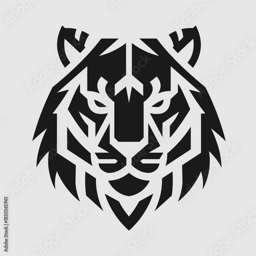Tiger in Line Art Design. Bold modern tiger head logo in clean geometric line style for sports identity and branding