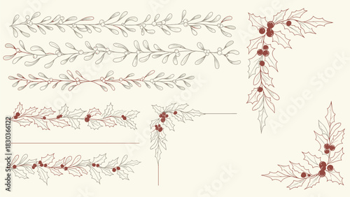 Minimalist Mistletoe Holly Divider and Border Set
