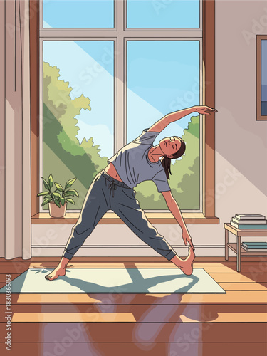 Morning Stretching Routine Wellness Vector

