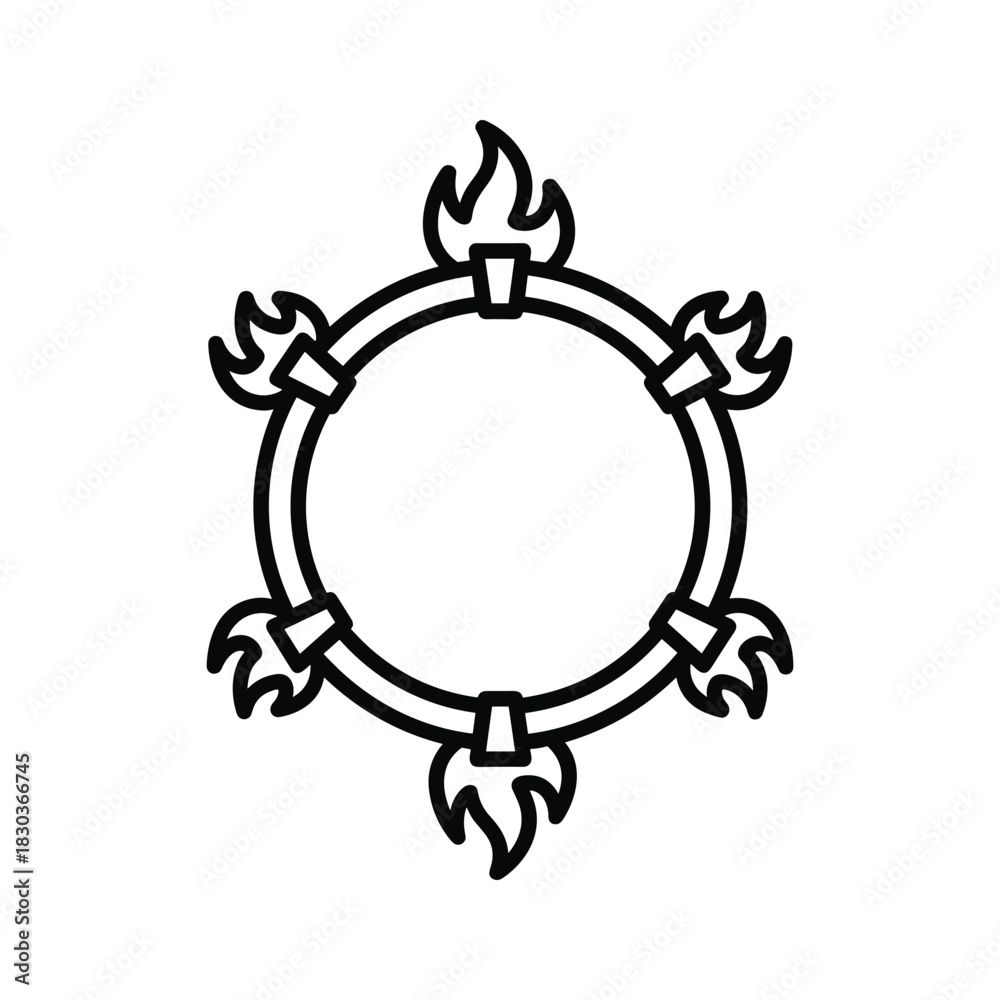 Fototapeta premium Circular frame with multiple stylized flames outline icon design