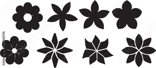 Black flower vector set: floral silhouettes, graphic elements, botanical designs eps
