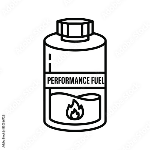 Performance fuel bottle icon with flame symbol for energy and power