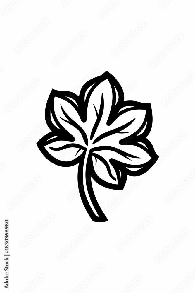 Obraz premium Simple Abstract Five-Lobed Leaf Icon Vector in Black Outline