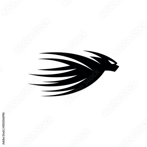 Abstract black silhouette of a fastmoving creature or object dynamic and sharp design.