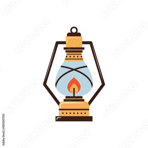 Colorful icon for vintage oil lantern burning
