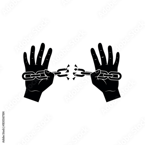 Hands Breaking Chains Symbol of Freedom.