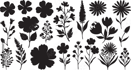 Flower silhouettes vector pack: floral designs, botanical illustrations, svg, png eps