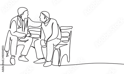Doctor and Patient Discussing Health in a Continuous Line Style