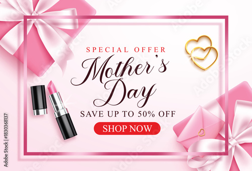 Mother's day sale clipart border design. Mother's day special offer shopping discount clip art with pink gift box frame background for holiday celebration promo advertisement banner template vector 