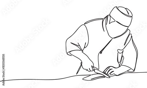 Continuous Line Drawing of a Chef Preparing Food