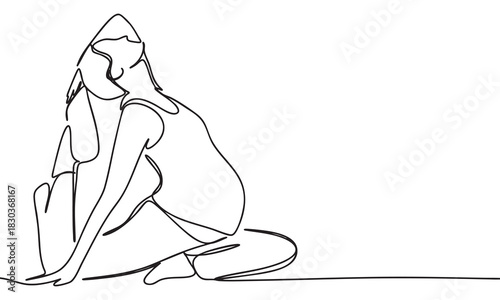 Serene Pregnant Woman in Yoga Pose - Continuous Line Art