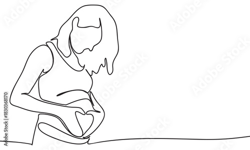 Continuous Line Art of Pregnant Woman with Heart Hands on Belly