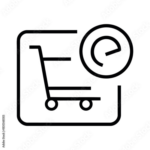 E-Commerce Shopping Cart with Time Clock Icon – Online Store Delivery and Order Management Vector Line Design