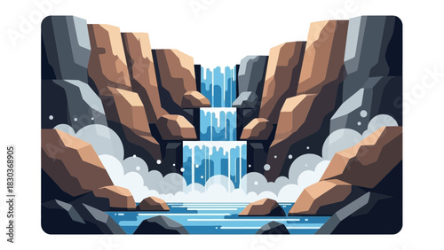 Stunning cascading waterfall with rocky cliffs and misty spray, a picturesque landscape to inspire adventure and tranquility in nature lovers everywhere