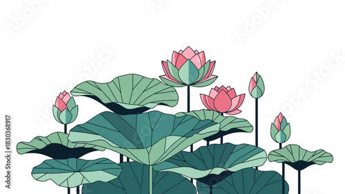 Elegant lotus flowers and leaves in a vibrant, stylized arrangement, perfect for adding a touch of natural beauty and peacefulness to your project