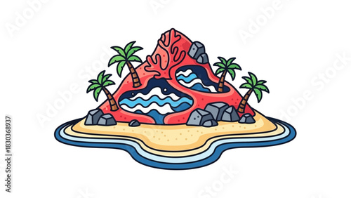 Escape to Paradise: Tropical island oasis with palm trees, sandy beach, and serene waters beckons adventurers and dreamers alike, ideal for travel and relaxation