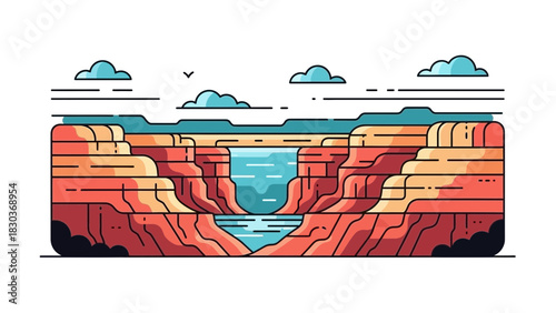 Explore the stunning Grand Canyon: An iconic American landmark in simplified, modern line art style, perfect for travel posters and branding projects