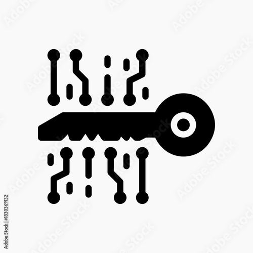 Encrypted Key icon in glyph style, symbolizing digital authorization, encryption control, and secure system access.