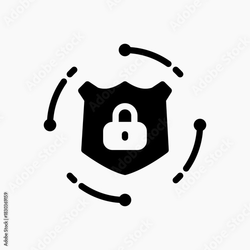 Network Shield icon in glyph style, representing safe connections, network defense, and protected data flow.