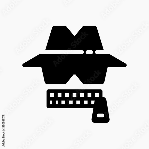 Hacker icon in glyph style, representing cyber threats, intrusion warnings, and security breach detection.