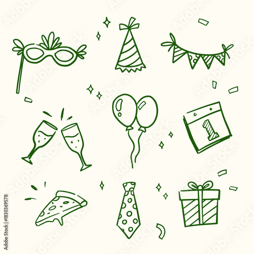 New Years party hand drawing vector icon illustration