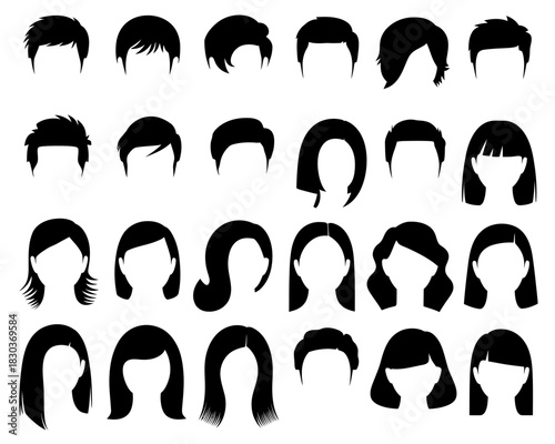 Collection of diverse black silhouette hairstyles for men and women