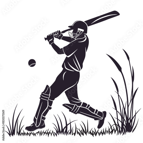 A vector illustration of athletes including a baseball player and a guitar player on grass in a sports action scene