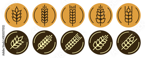 Flat wheat icon collection. Linear Gluten free symbol set