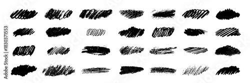 Doodle scribbles and squiggles set. Marker, Charcoal, pencil, crayon or chalk sketch drawing.