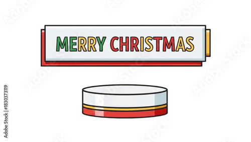 Festive Merry Christmas Sign on White Pedestal Illustration
