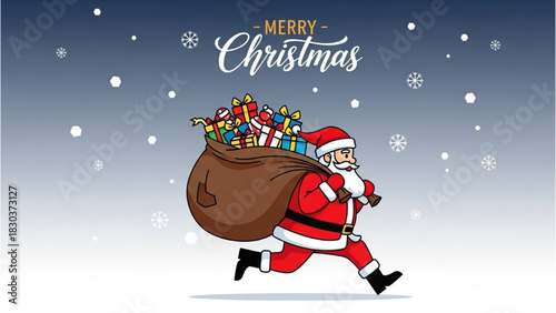 Santa Claus Delivering Gifts on Christmas Eve with Snowfall