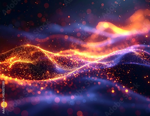 Wallpaper Mural Abstract flowing waves of light, with sparkling particles and bokeh Torontodigital.ca
