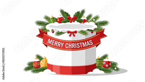 Festive Christmas Decor with Ribbon Banner and Holiday Elements