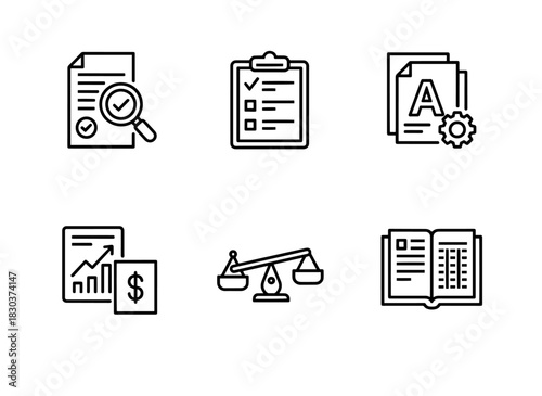 Audit Report Checklist Audit Document Financial Statement Balance Sheet Ledger Icons