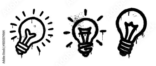 Spray Painted Graffiti Style Light Bulb Icons Set for Idea Concept