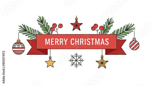 Elegant festive banner with traditional holiday decorations and a cheerful Christmas greeting