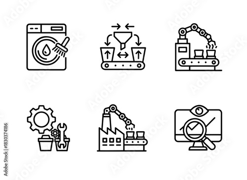 Auto Cleaning Auto Sorting Auto Sorting Machine Auto Assembly Auto Manufacturing Automation Icons