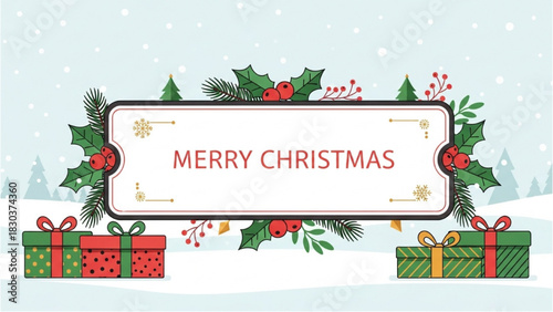 Festive Christmas Illustration with Gifts and Holly Decor