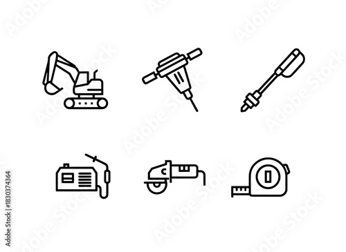 Backhoe Loader Jackhammer Concrete Vibrator Welding Machine Angle Grinder Construction Equipment Icons