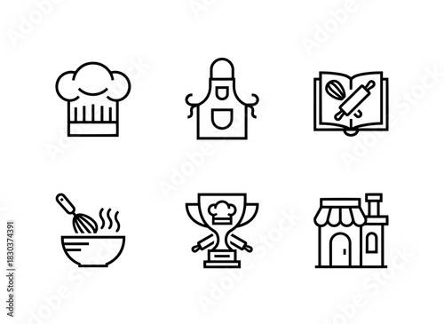Bakers Hat Apron Recipe Book Baking Class Baking Contest Bakery Minimal Bold Line Icons