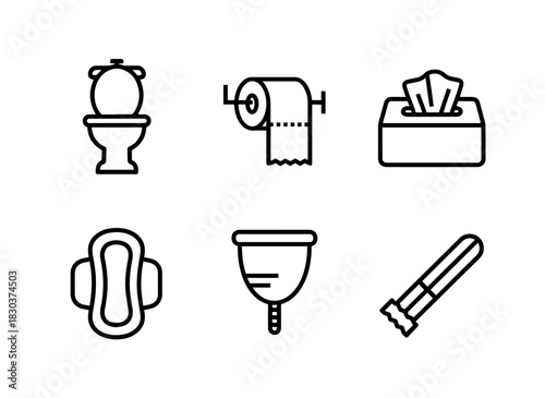Bathroom Toilet Toilet Paper Tissue Box Sanitary Pad Feminine Hygiene Minimal Bold Line Icons